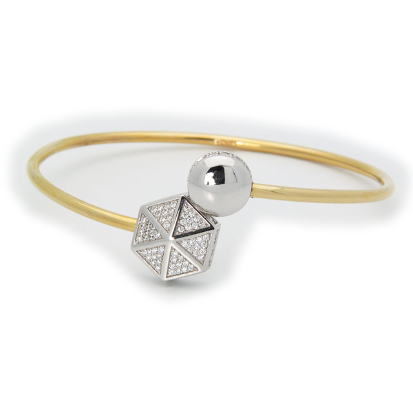 Sparkling Cz Hexagon Cuff Bangle in 18k Gold Plated Sterling Silver