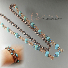 24 inches Wire Wrapped Chinese Turquoise Crystal Gemstone Necklace