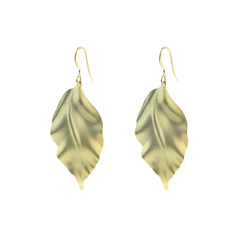 Satin Gold Greek Leaf Earring in Vermeil Sterling Silver, 2"