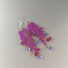 Hot Pink Tassel Chain Crystal Earrings