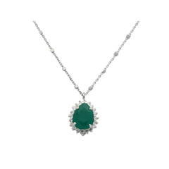 Almond Emerald & CZ Pendant Necklace in Sterling Silver