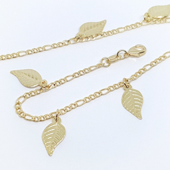 1-0149-h2 Gold Overlay Leaf Charms Anklet, 9-1/2"