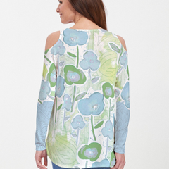 Desert Blooms Blue (17103) ~ Cold Shoulder Tunic