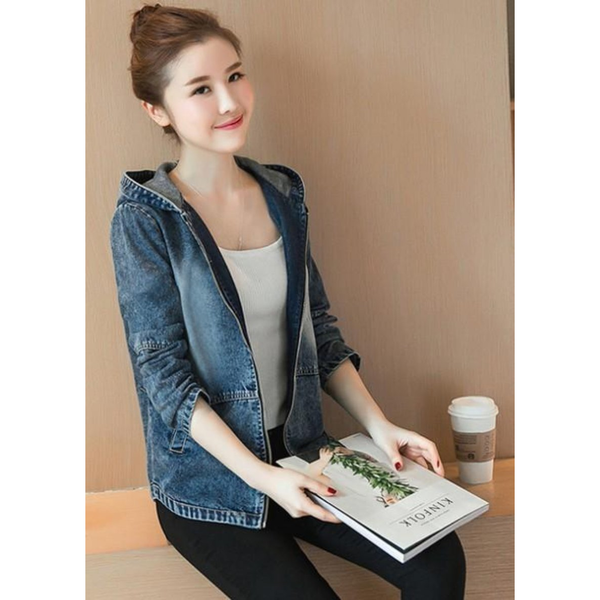 Womens Short Denim Hooded Jacket