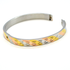 (mban-928-h9-6) Three Tone Stainless Steel Open/Close Bangle.