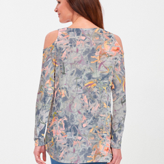 Floral Strokes Navy (7663) ~ Cold Shoulder Tunic