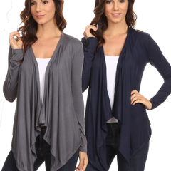 2 Pack Women's Cardigan Short Drape Open Front S to 3X Athleisure Made in the USA