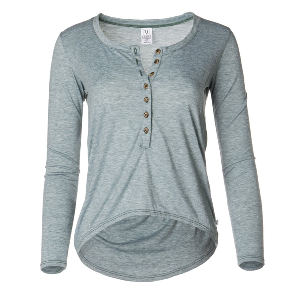 Adams- Women's Crew Neck Soft Premium Long Sleeve tee with Buttons