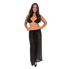 Women's Crinkle Pants Beach Cover Up w/ Drawstring WHITE (SM)