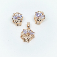 1-6382-h1 Gold Overlay CZ Floral Basket Earring and Pendant Set.