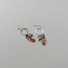 Hammered Circle Multi Crystal Color Drop Dangle Earrings