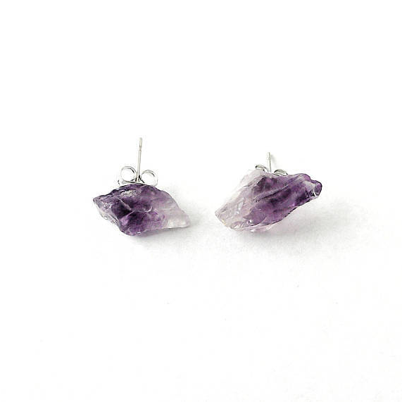 Raw Amethyst Stud Earrings