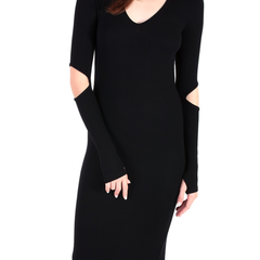 Modal Open Elbow V Neck Dress - Black