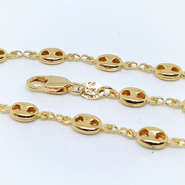 1-0049-h1 18kt Gold Filled Puff Mariner Anklet, 5mm, 10" inches.