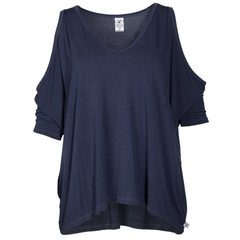 Aviation- Womens Cold Shoulder Asymmetric V-Neck Soft Premium 3/4 Sleeve T-Shirt