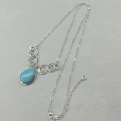 Adjustable Sterling Silver Wire Sculpted Turquoise Gemstone Drop Necklace