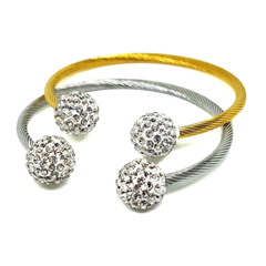 (4-5060-h5) Stainless Steel Wire Bangle with Fireball Tips.