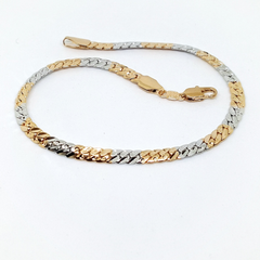 1-0030-h1 Gold Plated Two Tone Cuban Link Anklet. 10"
