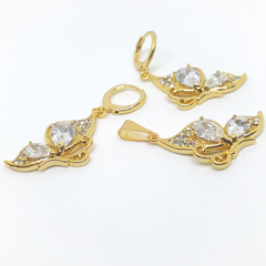 1-6383-h1 Gold Overlay CZ Butterfly Earring and Pendant Set. (5 Colors Available)