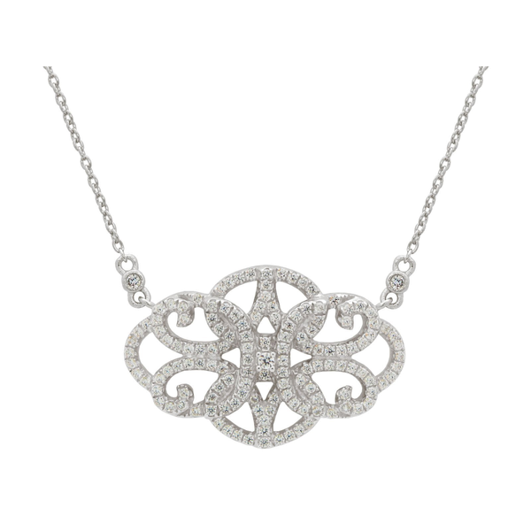 Antique Charm Necklace in Rhodium Plated Sterling Silver, 16" + Extender