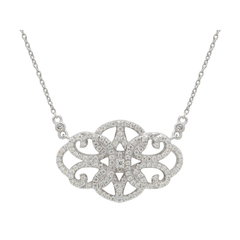 Antique Charm Necklace in Rhodium Plated Sterling Silver, 16" + Extender