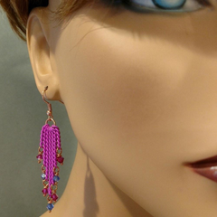 Hot Pink Tassel Chain Crystal Earrings