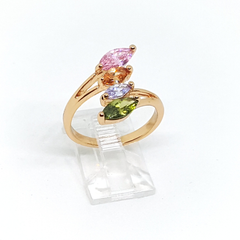 1-3107-h2 Gold Plated Multicolor CZ Ring.