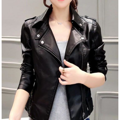 Womens Slim Fit Front Zipper Vegan Leather Biker Jacket