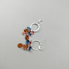 Hammered Circle Multi Crystal Color Drop Dangle Earrings