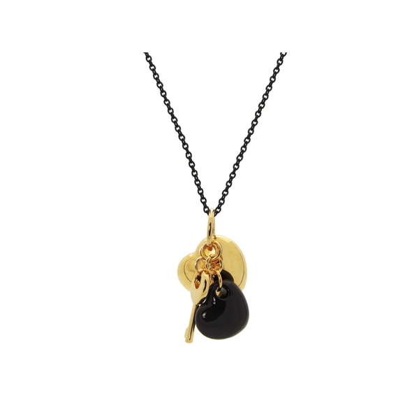 18k Gold Plated Blue Enamel Puffy Heart Necklace, 15 Inches