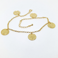 1-0201-h1 Gold Plated Coin Charms Anklet. Adjustable length.