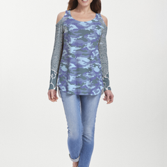 Camo-Floral Blue (9238) ~ Cold Shoulder Tunic