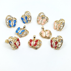 1-6359-h1 Gold Plated Colored Butterfly Earring and Pendant Set. (3 Colors Available)