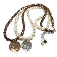 Ancient Coin Necklace on Pearls
