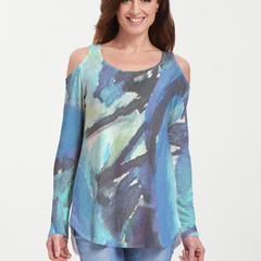Abstract Blue (15035) ~ Cold Shoulder Tunic
