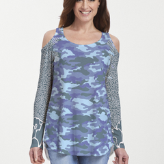 Camo-Floral Blue (9238) ~ Cold Shoulder Tunic