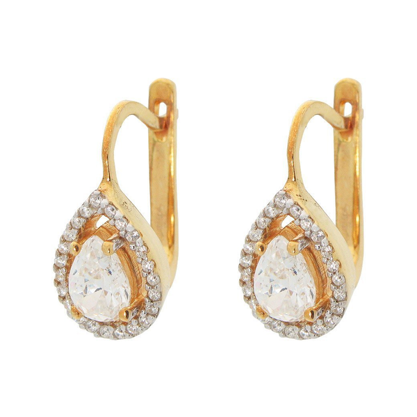 Large Earring Cubic Zirconia Marquise French Clasp 18k Gold Plated Sterling Silver