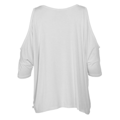 Aviation- Womens Cold Shoulder Asymmetric V-Neck Soft Premium 3/4 Sleeve T-Shirt