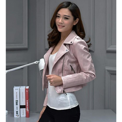 Womens Short Vegan Leather Biker Jacket in Pink