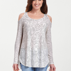 Freehand Floral Grey (7605) ~ Cold Shoulder Tunic