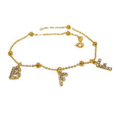 (1-0060-2453-h6) Gold Filled "BFF" Crystal Charms Anklet, 10".