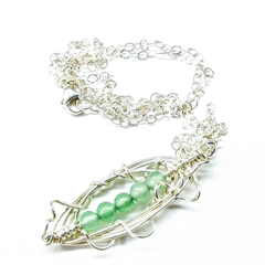 5 Peas In A Pod Sterling Silver Wire Wrapped Gemstone Necklace