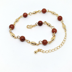 1-0134-h1 Gold Plated Venturina (Gold Sand Stone) Anklet. Adjustable length.