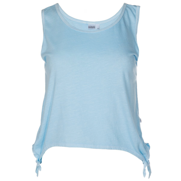 Channing Venley Women's Boyfriend-Fit Cropped Tri- blend Sleeveless Crew Neck Tie Tank Top