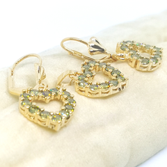 1-6418-h1 Gold Overlay Light Olive CZ Heart Earring and Pendant Set. 14mm