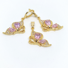 1-6383-h1 Gold Overlay CZ Butterfly Earring and Pendant Set. (5 Colors Available)