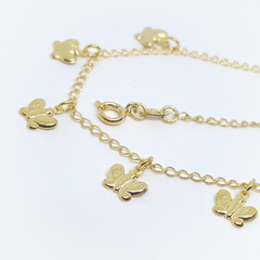 1-0015-h2 Gold Overlay Butterfly Charms Anklet, 10"