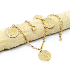 1-0201-h1 Gold Plated Coin Charms Anklet. Adjustable length.