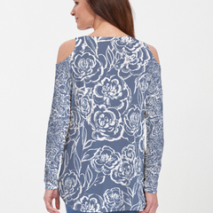 Freehand Floral Navy (7614) ~ Cold Shoulder Tunic