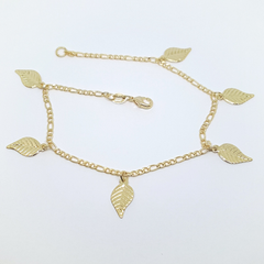 1-0149-h2 Gold Overlay Leaf Charms Anklet, 9-1/2"